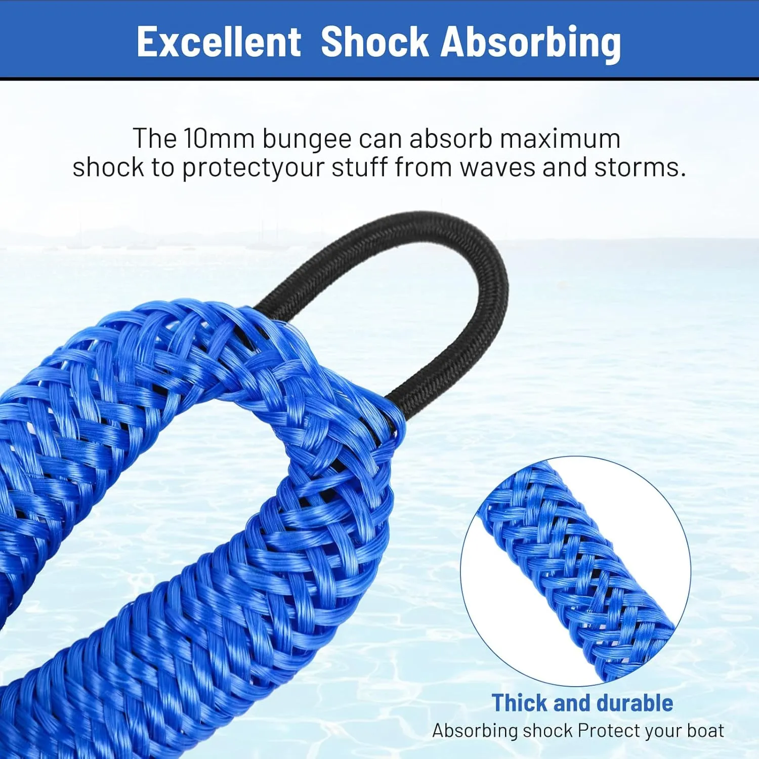 Boat Bungee Dock Lines, Mooring Rope with Stainless Steel Clip,Boat Ropes for Docking, Boat Accessories, Suit for PWC, Kayak, Jet Ski, Seadoo, WaveRunner, Pontoon, Bass Boat, 4ft (Blue)