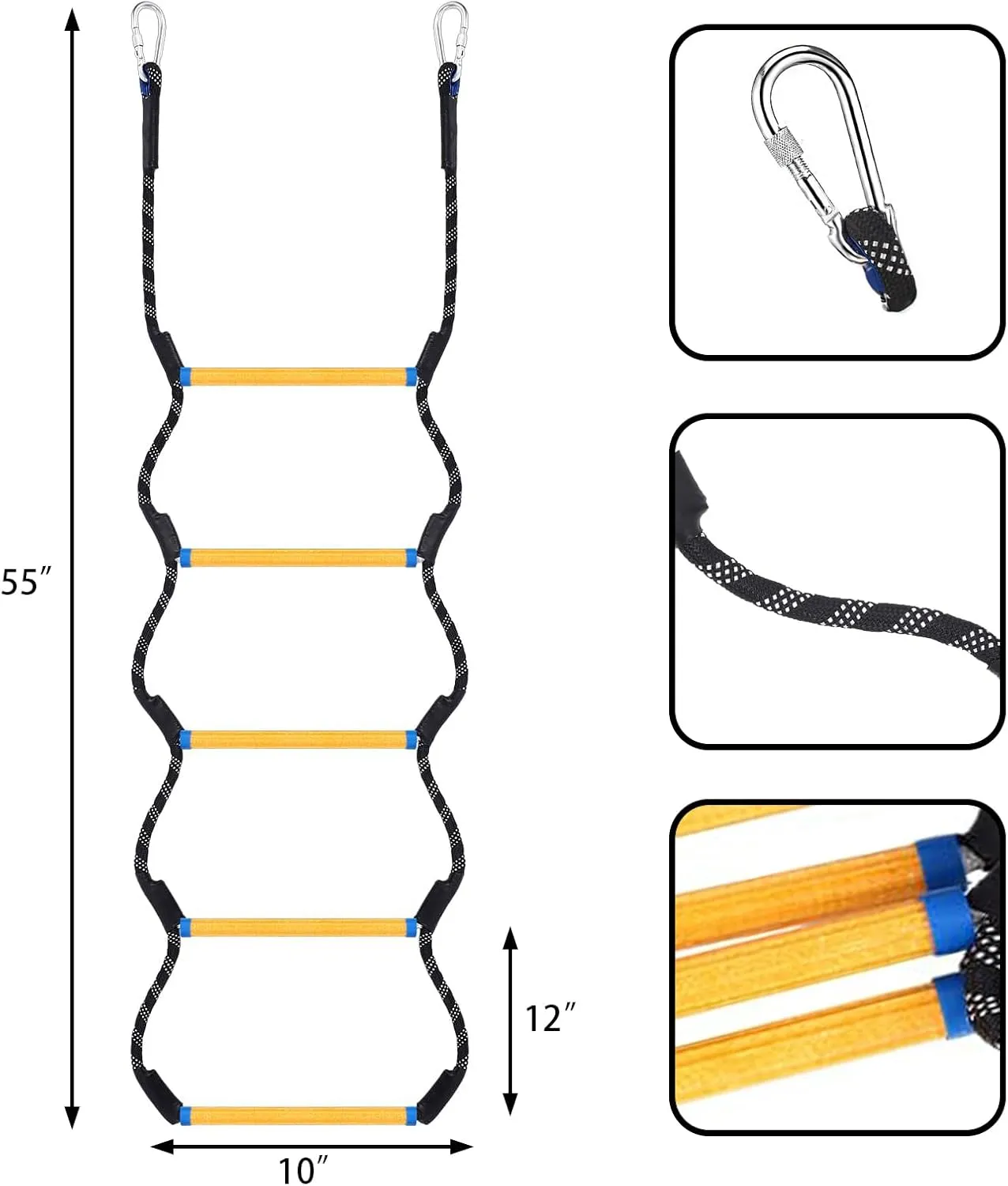 Boat Rope Ladder 5 Step, Airsearth Load Capacity 400 lbs Rope Ladder for Inflatable Boat, Kayak, Motorboat, Canoeing, Fishing Boat, Extra Long Portable Marine Boarding Five Tire Rope Ladder (1pcs)