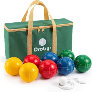 Bocce Balls Set, 90mm Regulation Size and Weight, Durable Beach/Yard/Lawn Game for Kids, Adults and Family. Including 8 Bocce Balls, Pallino, Measuring Rope and Carrying Bag.