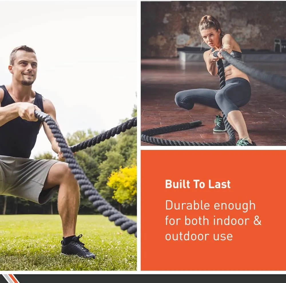 Body Sport Training Rope – Thick Battle Rope for Home or Gym Use, Long Durable Workout Rope – Made with Super-Strong Poly-Twine – Stands Up to Repeated Use Indoors & Outdoors