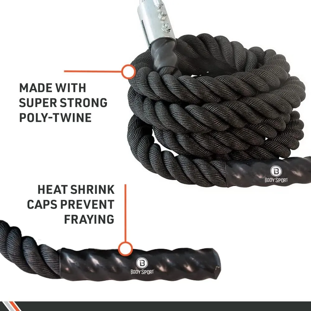Body Sport Training Rope – Thick Battle Rope for Home or Gym Use, Long Durable Workout Rope – Made with Super-Strong Poly-Twine – Stands Up to Repeated Use Indoors & Outdoors