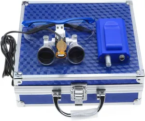 BONEW 3.5X Loupes Head Lamp with Filter Clip-on Type Carry Type   Aluminum Box DY-004 (Blue)