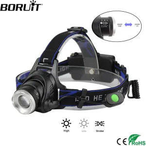 BORUiT 2000LM XML T6 LED Headlight 3-Mode Headlamp Zoomable Head Torch Camping Flashlight Hunting Frontal Lantern 18650 Battery