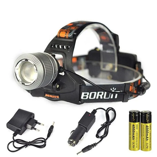BORUiT 5000LM XML T6 LED Headlight 3-Mode Zoomable Headlamp IPX4 Waterproof Head Torch Camping Hunting Flashlight 18650 Battery