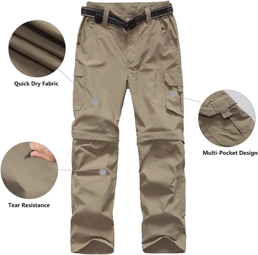 Boy’s Convertible Hiking Pants Lightweight Quick Dry Zip Off Pants for Kids Youth Outdoor UPF 50  Casual Cargo Trousers