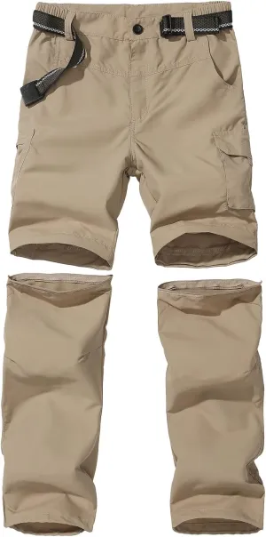 Boy’s Convertible Hiking Pants Lightweight Quick Dry Zip Off Pants for Kids Youth Outdoor UPF 50  Casual Cargo Trousers