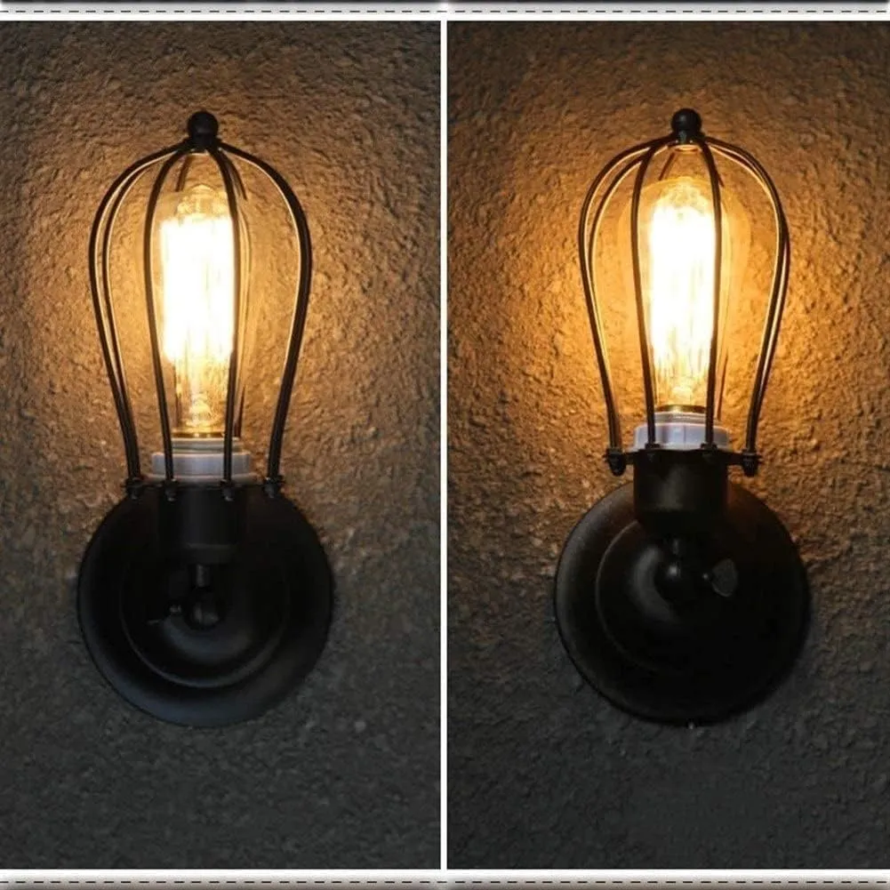 Bracket Light Industrial Metal Cage Edison Sconce Wall Light Lamp Black Adjustable Finished Copper Head(Single Head) Wall lamp