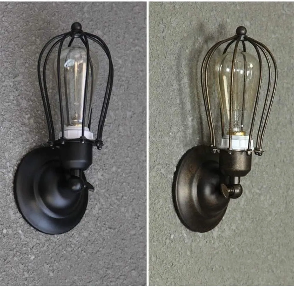 Bracket Light Industrial Metal Cage Edison Sconce Wall Light Lamp Black Adjustable Finished Copper Head(Single Head) Wall lamp