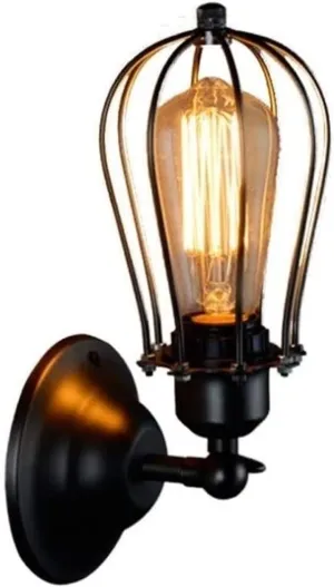 Bracket Light Industrial Metal Cage Edison Sconce Wall Light Lamp Black Adjustable Finished Copper Head(Single Head) Wall lamp