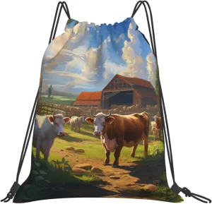 BREAUX Cattle Farm Sanctuary print Leisure drawstring backpack, fitness bag, foldable fit for sports travel and daily use