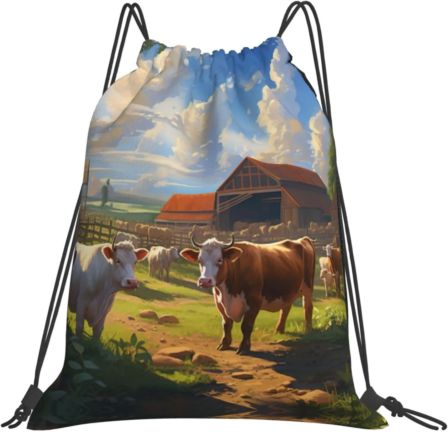 BREAUX Cattle Farm Sanctuary print Leisure drawstring backpack, fitness bag, foldable fit for sports travel and daily use