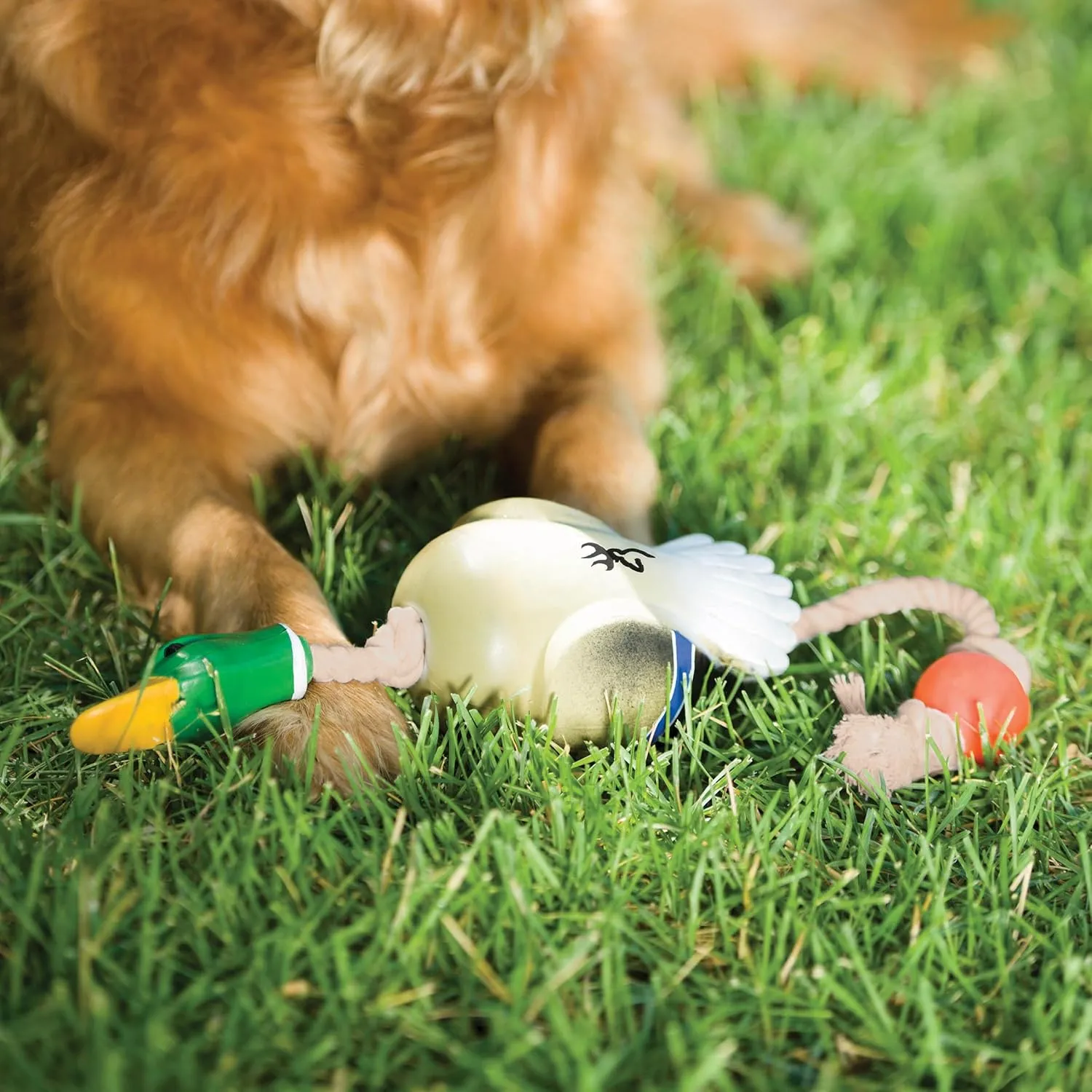 Browning Pet Toys, Durable Dog Toys for Tug and Fetch, Rubber Duck Rope Toy