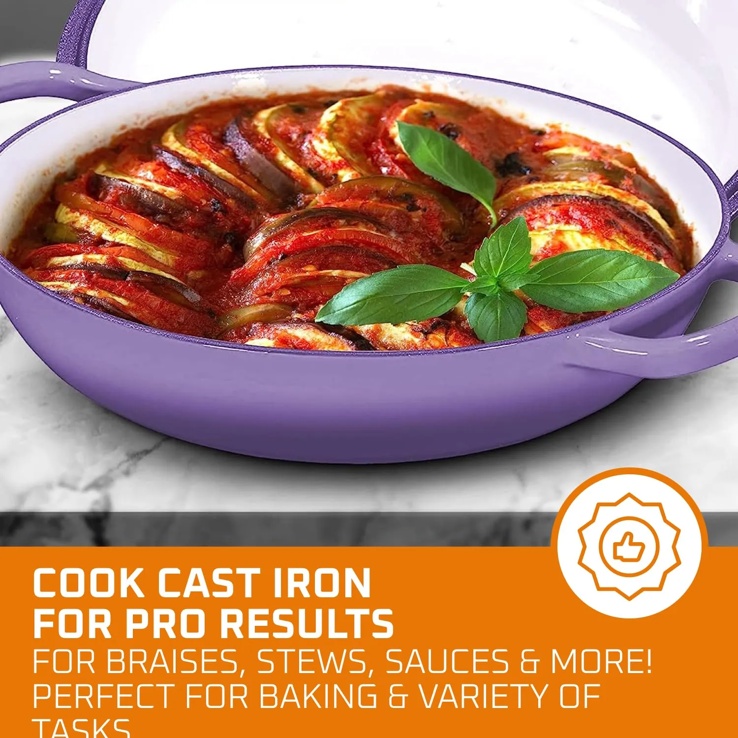 Bruntmor 4.5 Quart Pre-Seasoned Enameled Cast Iron Dutch Ovens - Purple Crock Pot with Dual Handles and Lid - Versatile Cast Iron Skillet - Shallow Cookware Braising Pan for Casserole Dish and Baking