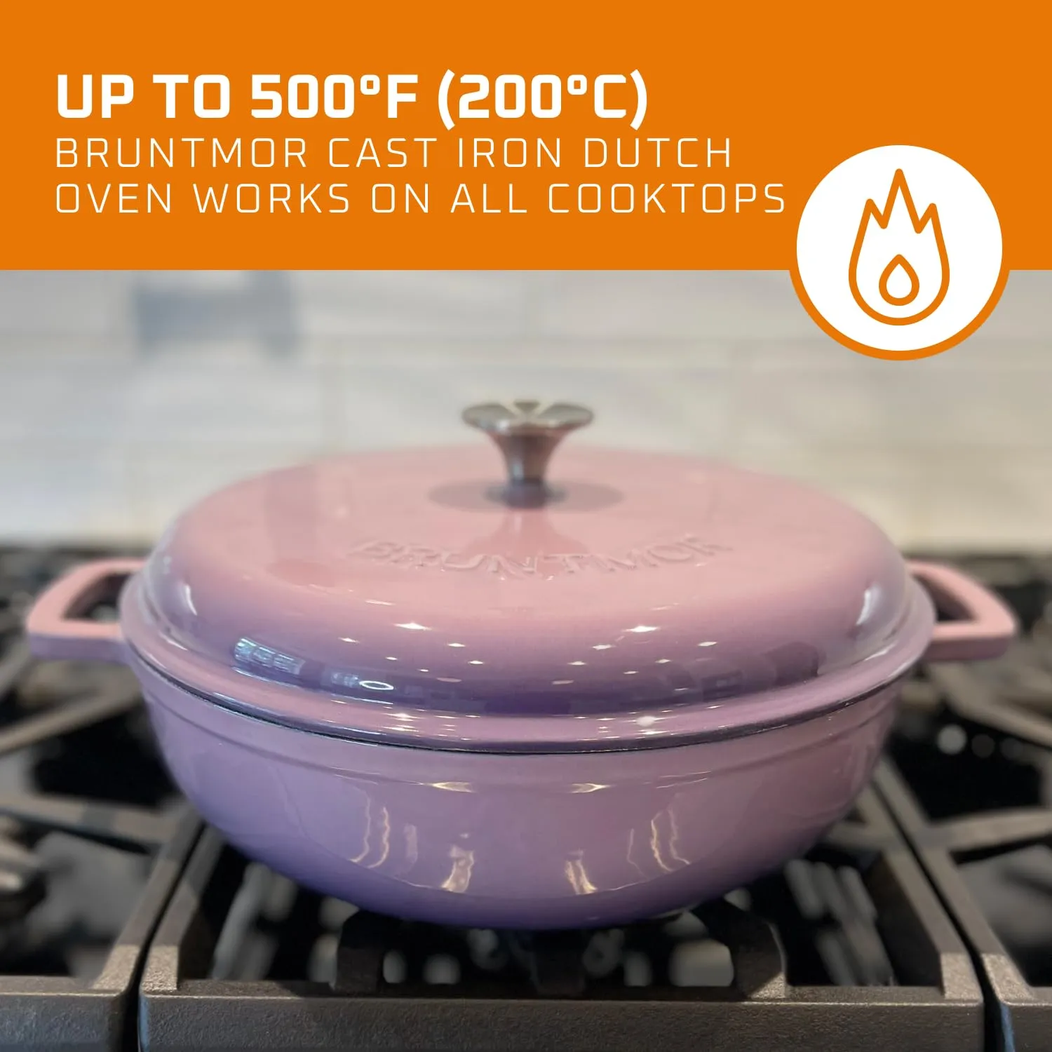 Bruntmor 4.5 Quart Pre-Seasoned Enameled Cast Iron Dutch Ovens - Purple Crock Pot with Dual Handles and Lid - Versatile Cast Iron Skillet - Shallow Cookware Braising Pan for Casserole Dish and Baking
