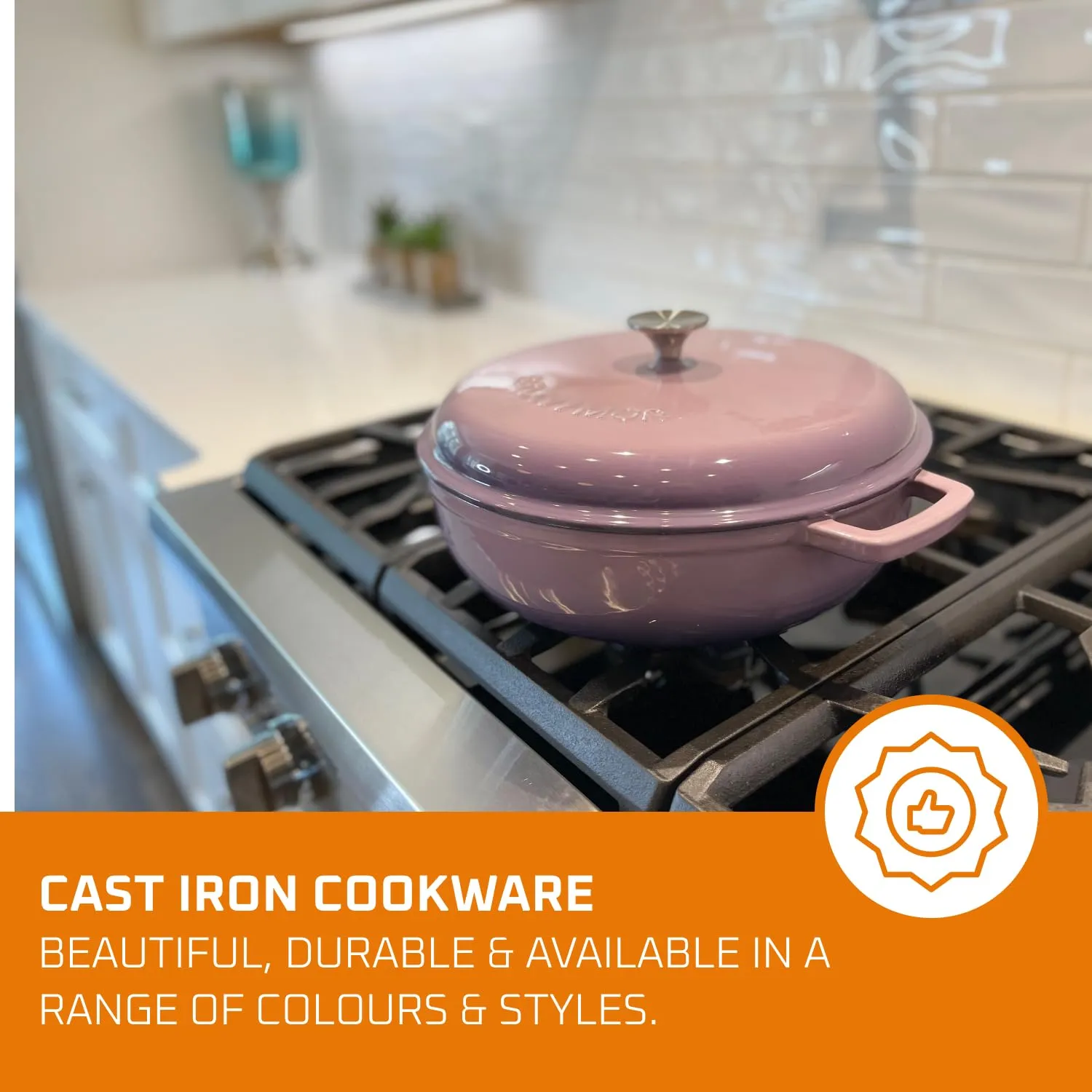 Bruntmor 4.5 Quart Pre-Seasoned Enameled Cast Iron Dutch Ovens - Purple Crock Pot with Dual Handles and Lid - Versatile Cast Iron Skillet - Shallow Cookware Braising Pan for Casserole Dish and Baking