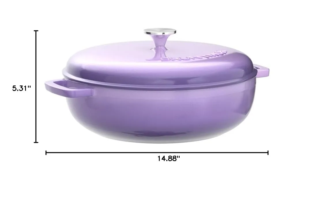 Bruntmor 4.5 Quart Pre-Seasoned Enameled Cast Iron Dutch Ovens - Purple Crock Pot with Dual Handles and Lid - Versatile Cast Iron Skillet - Shallow Cookware Braising Pan for Casserole Dish and Baking