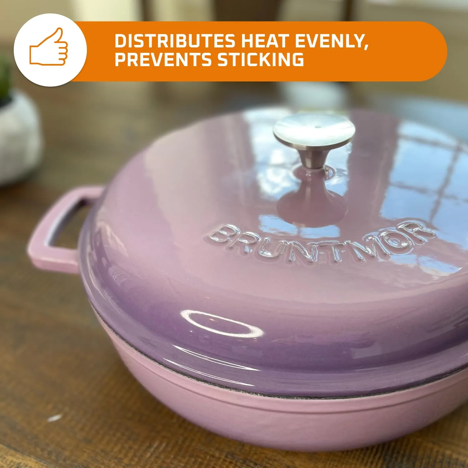Bruntmor 4.5 Quart Pre-Seasoned Enameled Cast Iron Dutch Ovens - Purple Crock Pot with Dual Handles and Lid - Versatile Cast Iron Skillet - Shallow Cookware Braising Pan for Casserole Dish and Baking