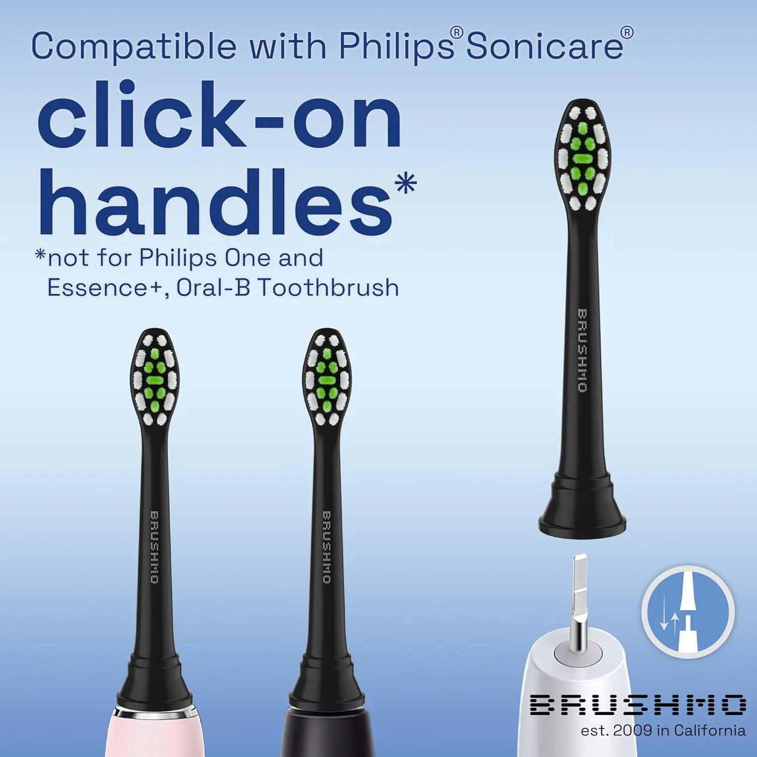Brushmo Whitening Replacement Toothbrush Heads Compatible with Philips Sonicare DiamondClean HX6062/65, Black, 8 Pack