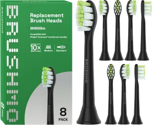 Brushmo Whitening Replacement Toothbrush Heads Compatible with Philips Sonicare DiamondClean HX6062/65, Black, 8 Pack