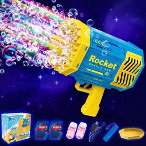 Bubble Gun Ba zooka 69 Holes,Rocket Boom Bubble Machine Gun Blaster, Electric Gatling Launcher Bubble Machine Gun with Light Blower for Adults Kids, Toys Gift for Outdoor Birthday Wedding Party-Blue