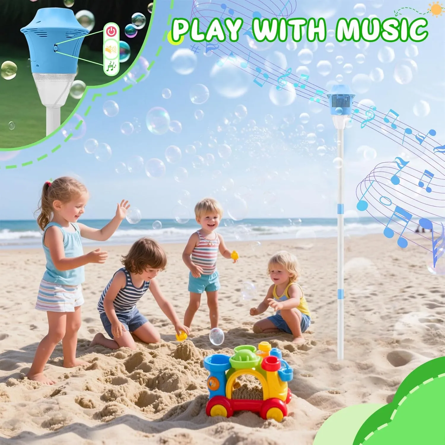 Bubble Maker Stand Machine with Lights and Music for Outdoor, 21-47 Inches Adjustable Bubble Torch, Bubble Machine for Wedding Birthday Outdoor Party (Blue Stickers)