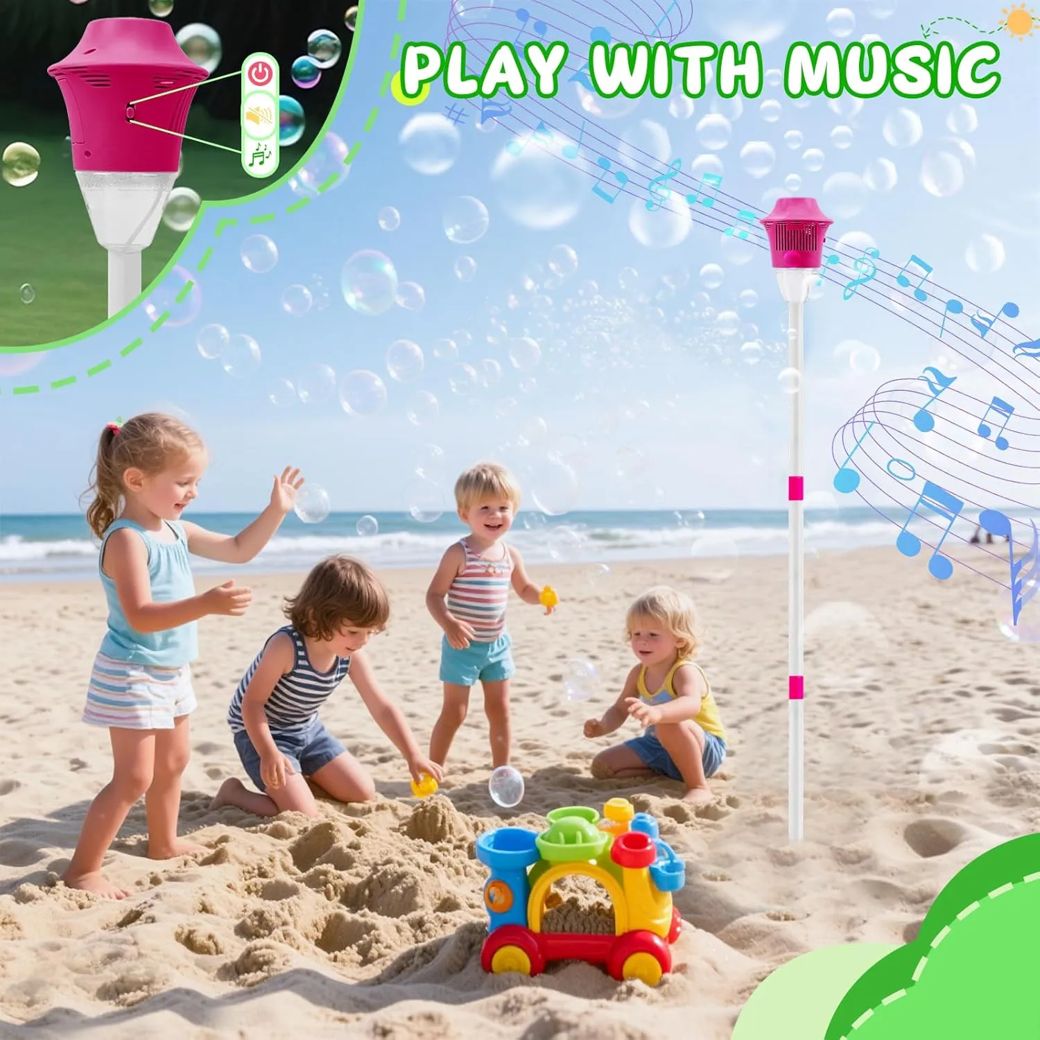 Bubble Maker Stand Machine with Lights and Music for Outdoor, 21-47 Inches Adjustable Bubble Torch, Bubble Machine for Wedding Birthday Outdoor Party (Red Stickers)