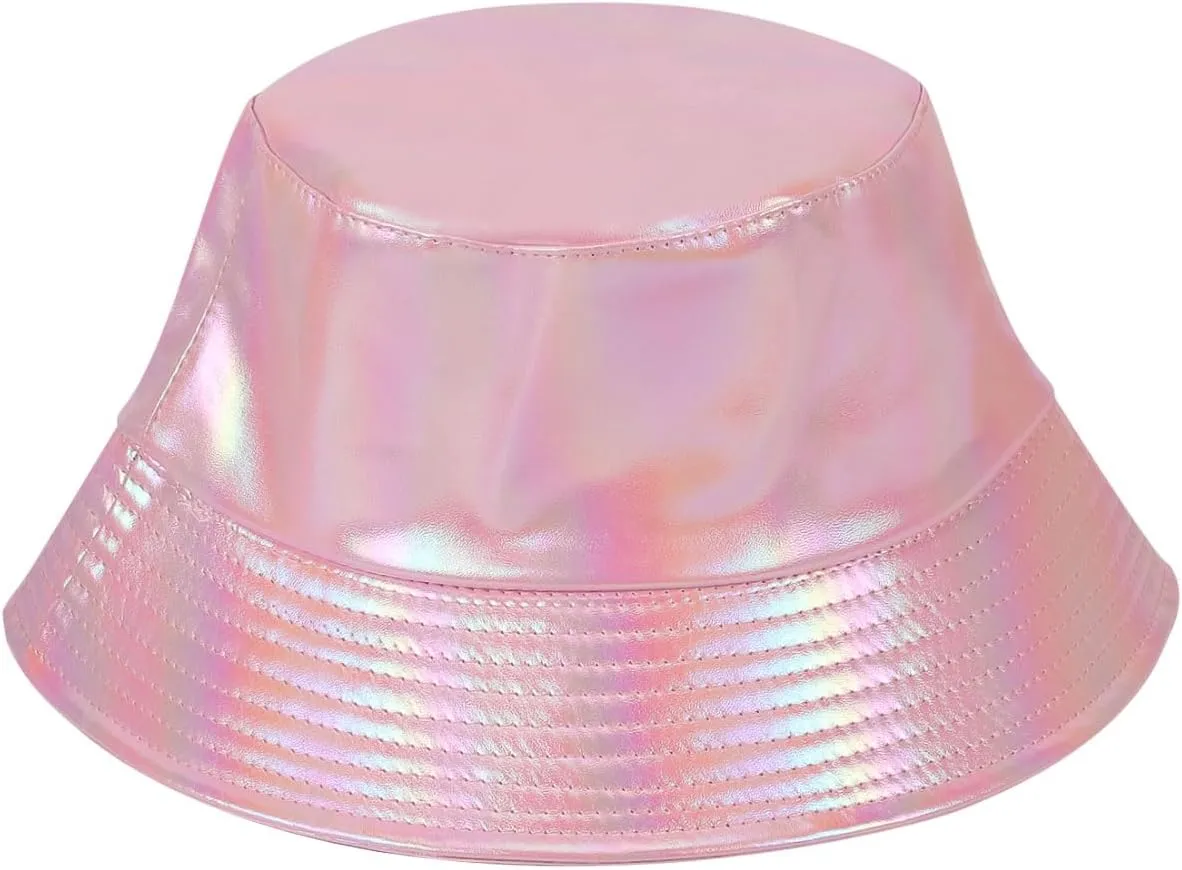 Bucket Hat for Women Men PU Leather Rain Hat Waterproof Fluorescent Hat Summer Travel Beach Sun Hat
