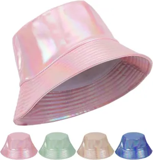 Bucket Hat for Women Men PU Leather Rain Hat Waterproof Fluorescent Hat Summer Travel Beach Sun Hat