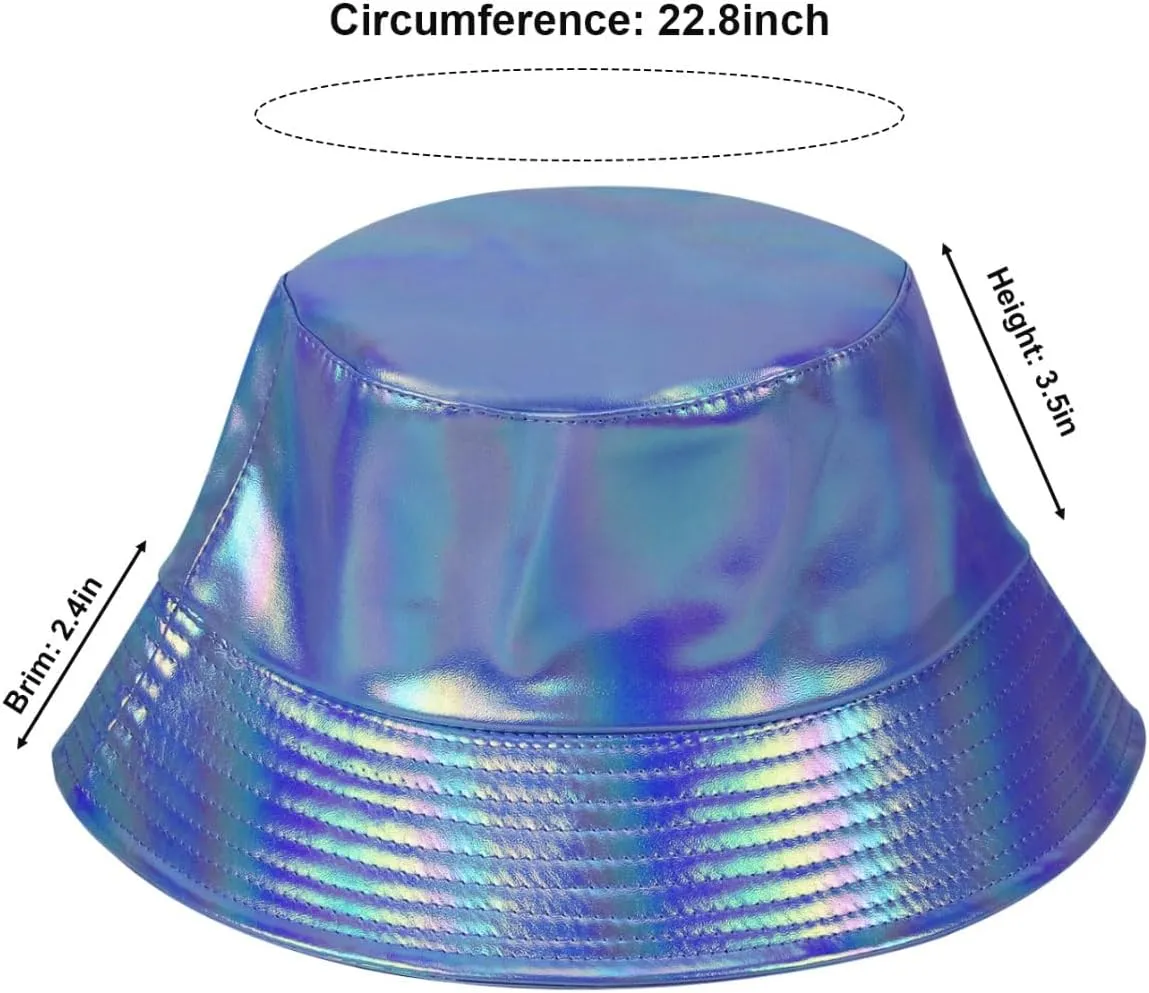 Bucket Hat for Women Men PU Leather Rain Hat Waterproof Fluorescent Hat Summer Travel Beach Sun Hat