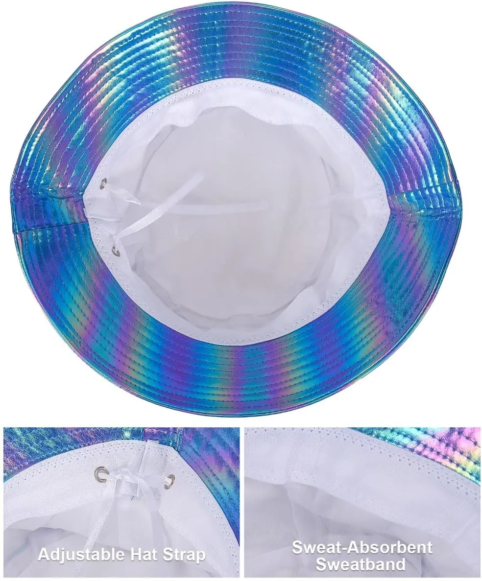 Bucket Hat for Women Men PU Leather Rain Hat Waterproof Fluorescent Hat Summer Travel Beach Sun Hat