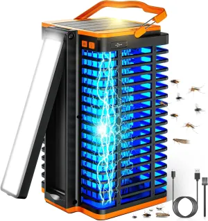 Bug Zapper for Indoor Outdoor, Solar-Powered Mosquito Trap, Cordless Rechargeable 4200V Mosquito Killer with 4000mAh Battery, Built-in Reading Lamp, Ideal for Home, Patio, Camping, and Backyard