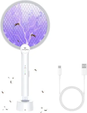 Bug Zapper Racket, 2 in 1 Electric Fly Swatter with USB Rechargeable, 4000V Fly Zapper with 3 Layer Safety Mesh, Fly Racket for Indoor, Outdoor