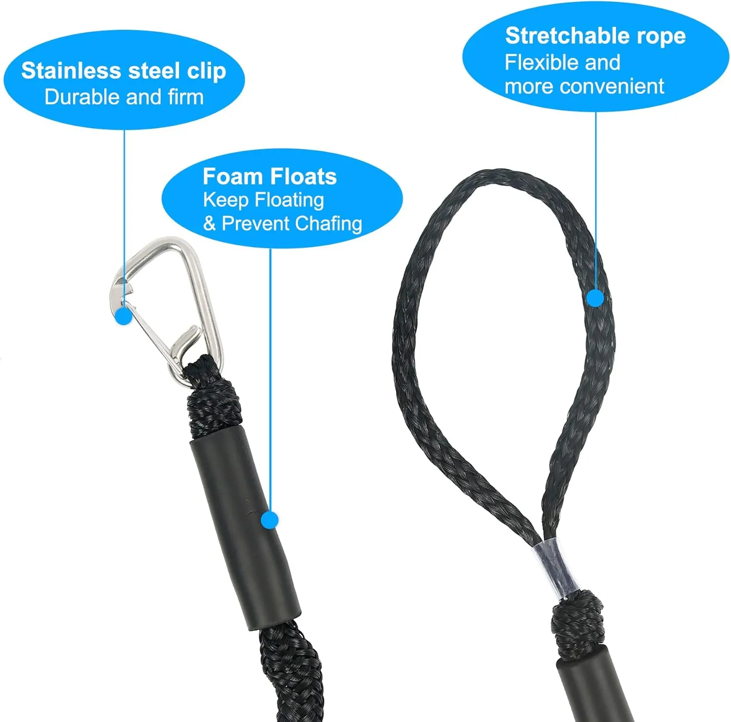Bungee Dock Lines 4FT 2-Pack with Stainless Clips – Marine Mooring Ropes for Boats, Jet Skis, Pontoons – Shock Absorbing (Black)
