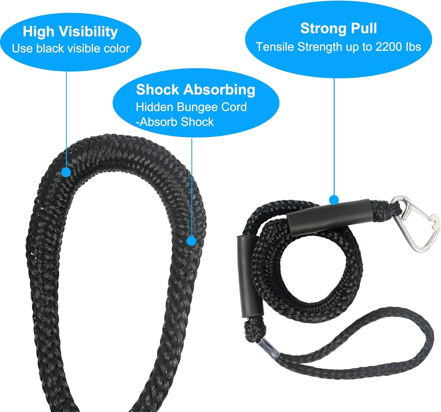 Bungee Dock Lines 4FT 2-Pack with Stainless Clips – Marine Mooring Ropes for Boats, Jet Skis, Pontoons – Shock Absorbing (Black)