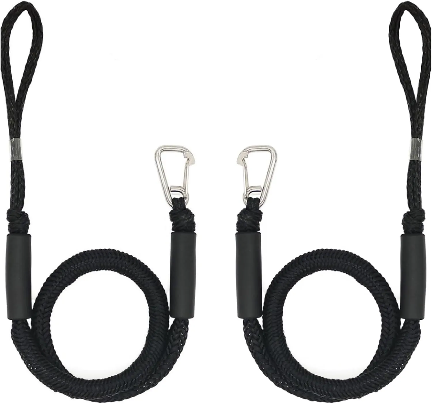 Bungee Dock Lines 4FT 2-Pack with Stainless Clips – Marine Mooring Ropes for Boats, Jet Skis, Pontoons – Shock Absorbing (Black)