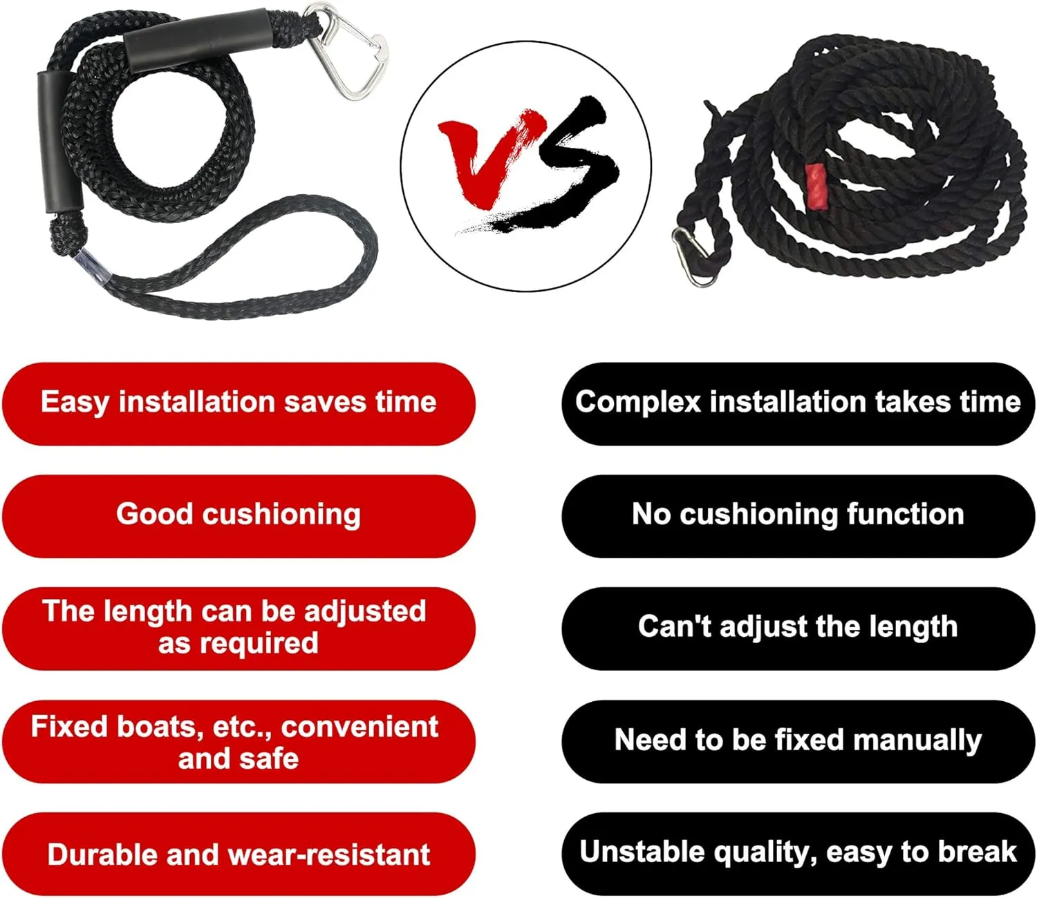 Bungee Dock Lines 4FT 2-Pack with Stainless Clips – Marine Mooring Ropes for Boats, Jet Skis, Pontoons – Shock Absorbing (Black)