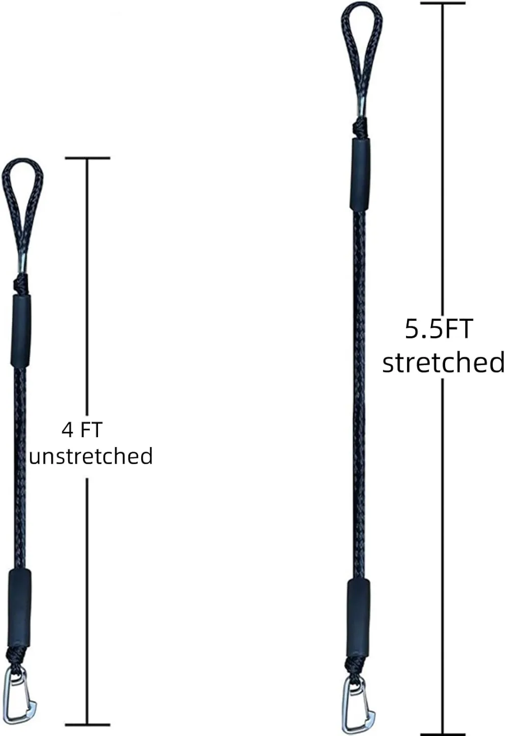 Bungee Dock Lines 4FT 2-Pack with Stainless Clips – Marine Mooring Ropes for Boats, Jet Skis, Pontoons – Shock Absorbing (Black)