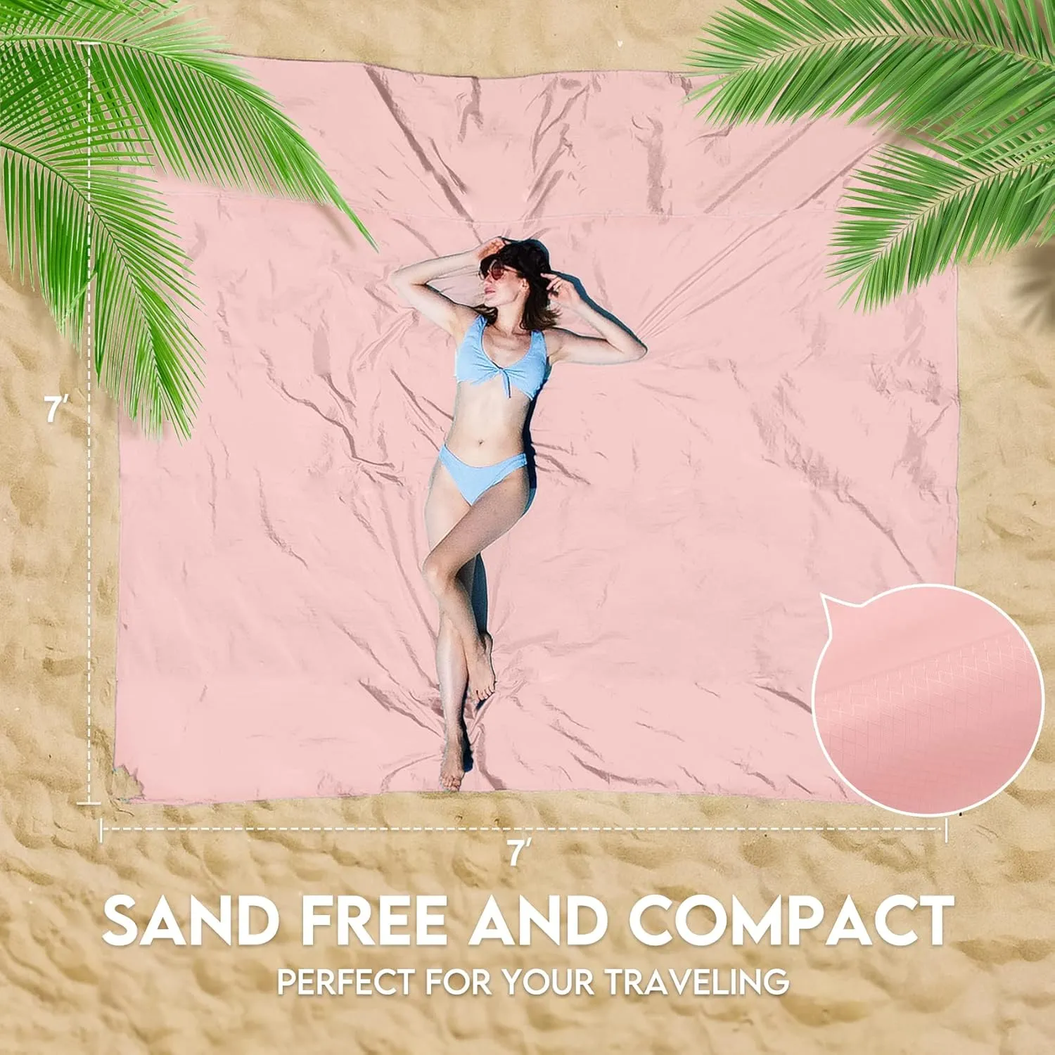 BYDOLL Nylon Beach Blanket Waterproof Sandproof Oversized 7'x7' Suits 1-5 Adults Sand Free Extra Large Blanket Lightweight Soft Picnic Mat for Beach Travel Camping