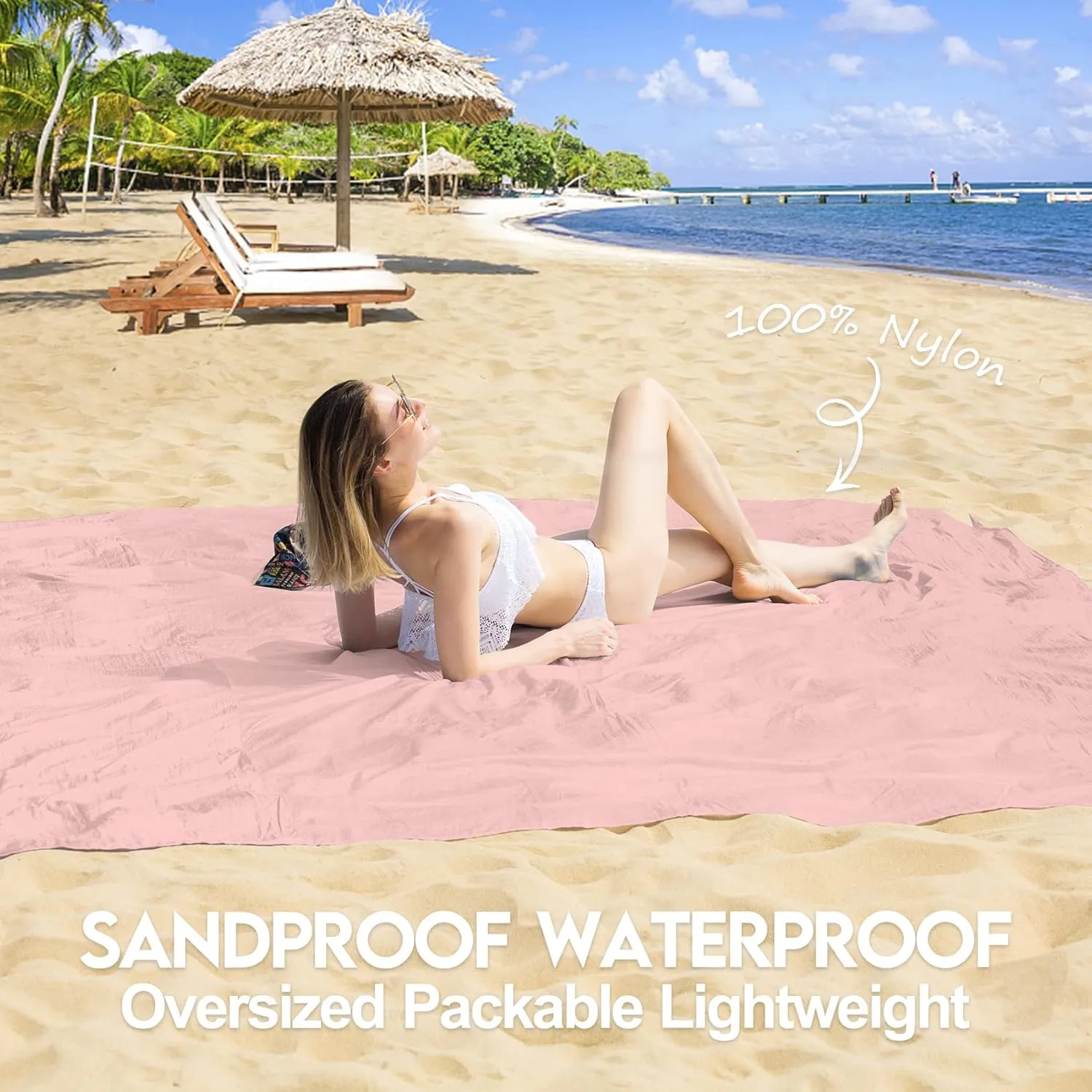 BYDOLL Nylon Beach Blanket Waterproof Sandproof Oversized 7'x7' Suits 1-5 Adults Sand Free Extra Large Blanket Lightweight Soft Picnic Mat for Beach Travel Camping