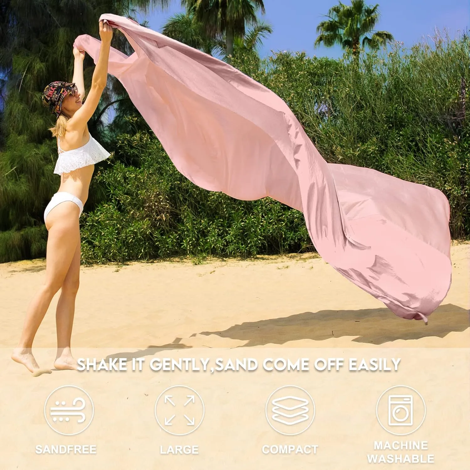 BYDOLL Nylon Beach Blanket Waterproof Sandproof Oversized 7'x7' Suits 1-5 Adults Sand Free Extra Large Blanket Lightweight Soft Picnic Mat for Beach Travel Camping