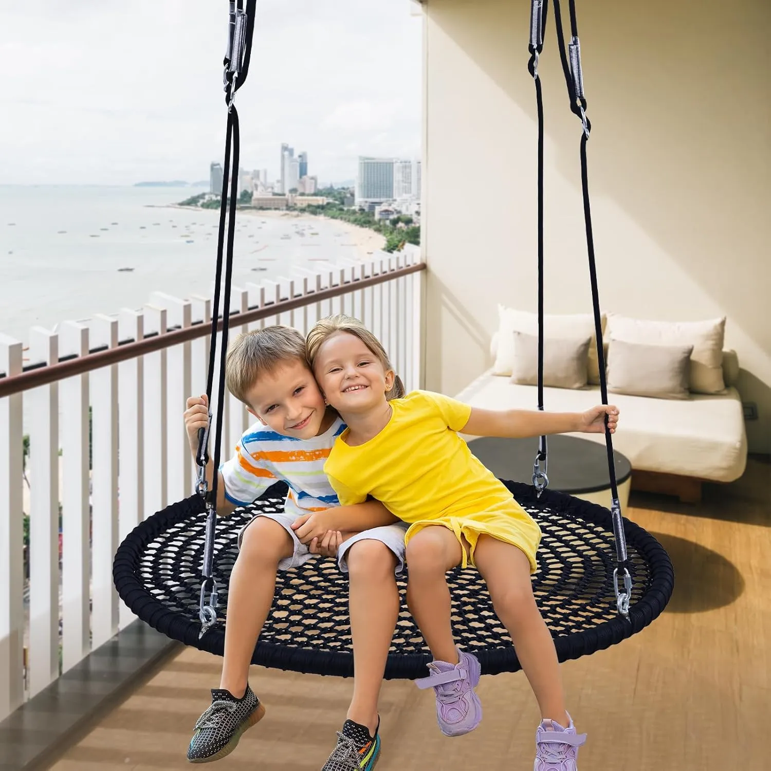 BZ&BX One-Piece Spider Web Saucer Swing for Kids, Saucer Tree Net Swing Platform Rope Round Swing,Nylon Rope, Max 660 Lbs Capacity, Extra Safe and Durable for Kids (Black, 40 inch)