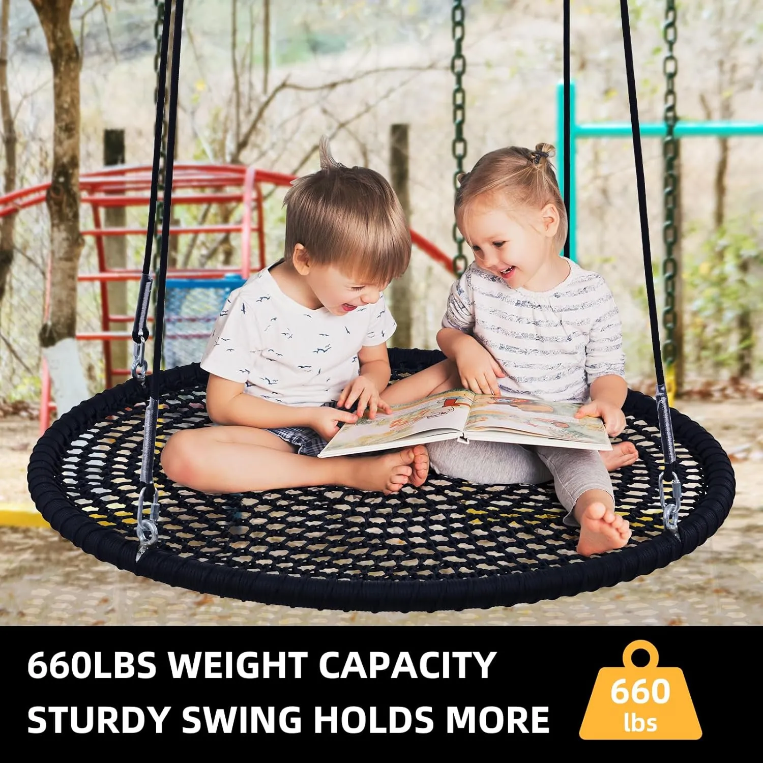 BZ&BX One-Piece Spider Web Saucer Swing for Kids, Saucer Tree Net Swing Platform Rope Round Swing,Nylon Rope, Max 660 Lbs Capacity, Extra Safe and Durable for Kids (Black, 40 inch)