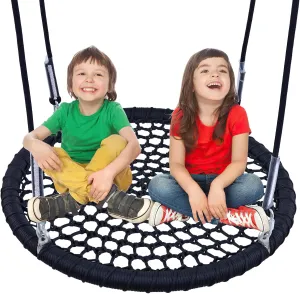 BZ&BX One-Piece Spider Web Saucer Swing for Kids, Saucer Tree Net Swing Platform Rope Round Swing,Nylon Rope, Max 660 Lbs Capacity, Extra Safe and Durable for Kids (Black, 40 inch)