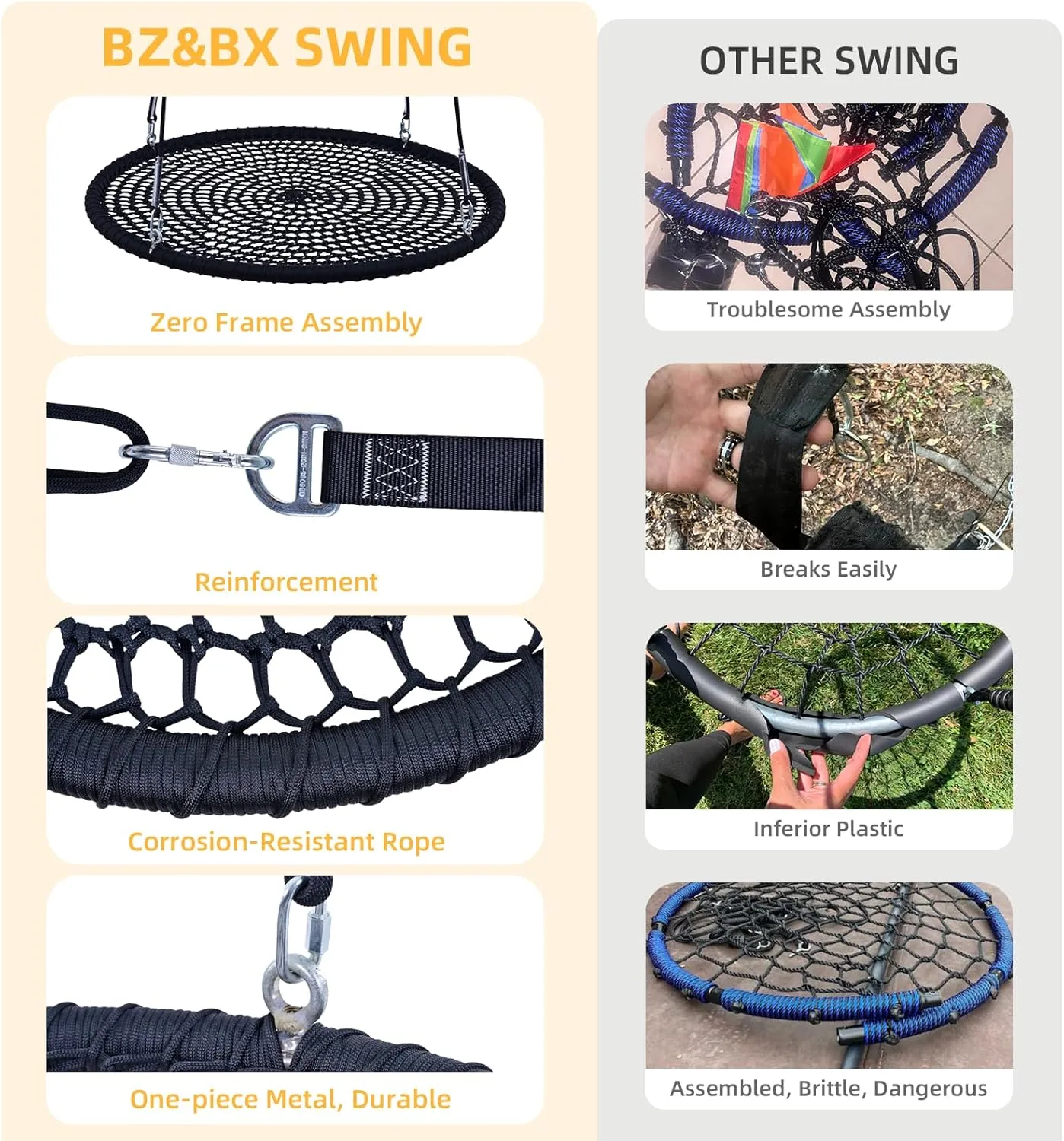 BZ&BX One-Piece Spider Web Saucer Swing for Kids, Saucer Tree Net Swing Platform Rope Round Swing,Nylon Rope, Max 660 Lbs Capacity, Extra Safe and Durable for Kids (Black, 40 inch)