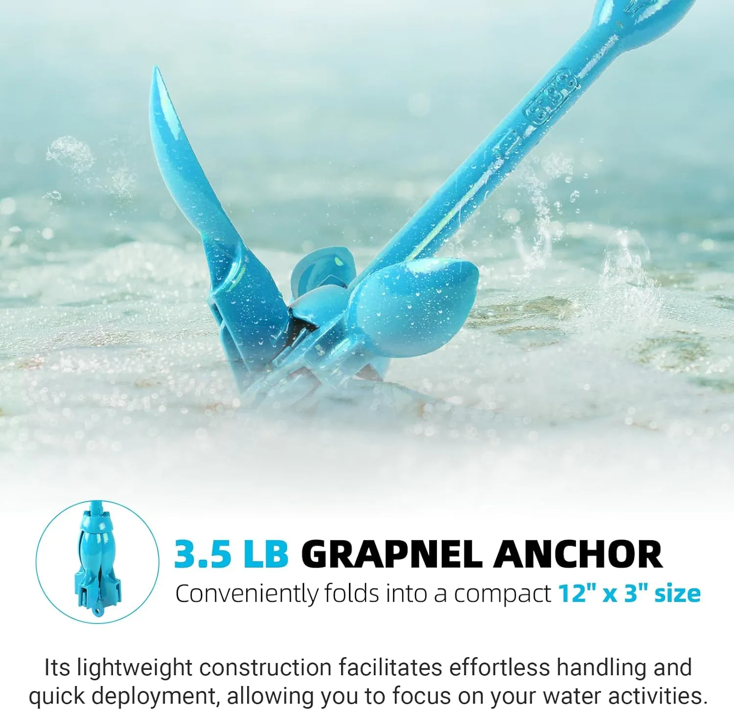 CALPALMY Folding Anchor with Rope Kit, 3.5lbs Versatile Grapnel Anchor for Inflatables Kayaks SUP Small Boats Skiffs and Canoes Trips, 32ft Marine Rope with Marker Buoy