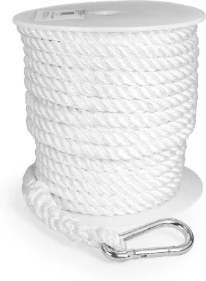 Camco 50063 3-Strand Nylon Rope, 1/2" X 100', Thimble/Whipped Bitter End,1 Pack