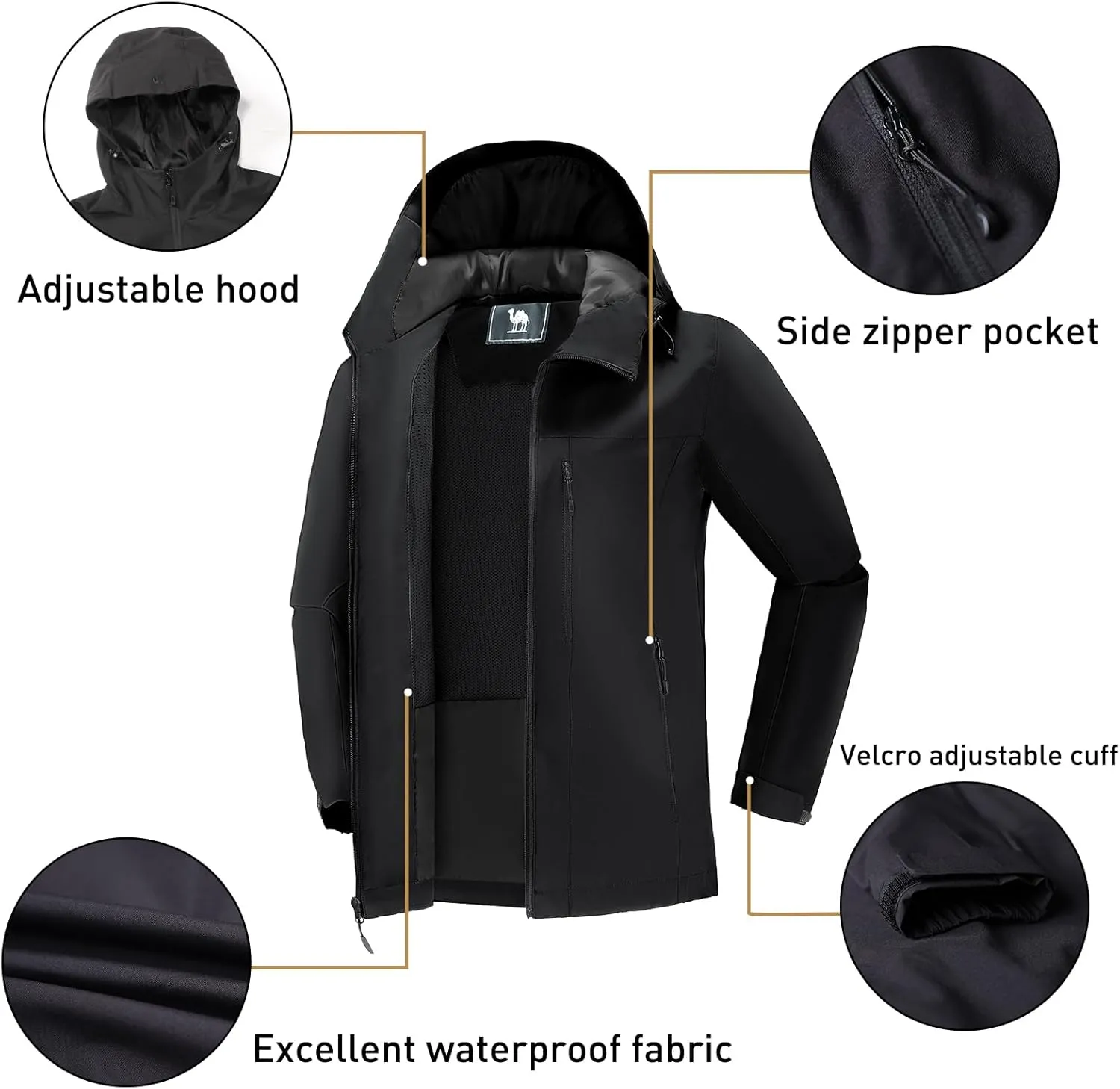 CAMEL CROWN Women's Waterproof Windbreaker Jacket, Lightweight Wind-Resistant Hiking Coat
