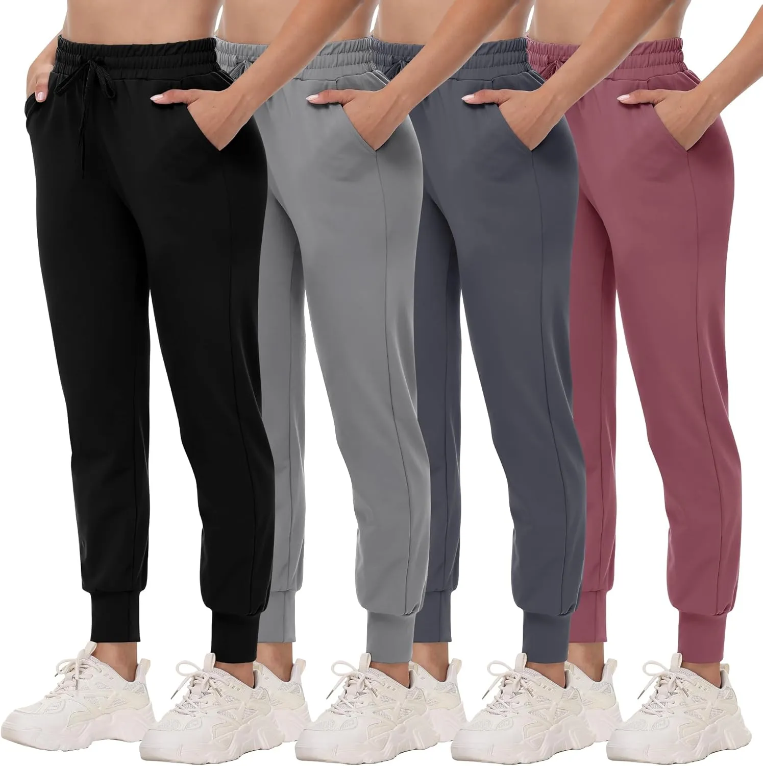 CAMPSNAIL 4 Pack Joggers for Women - Sweatpants with Pockets Lightweight Comfy Yoga Pants for Workout Travel Lounge
