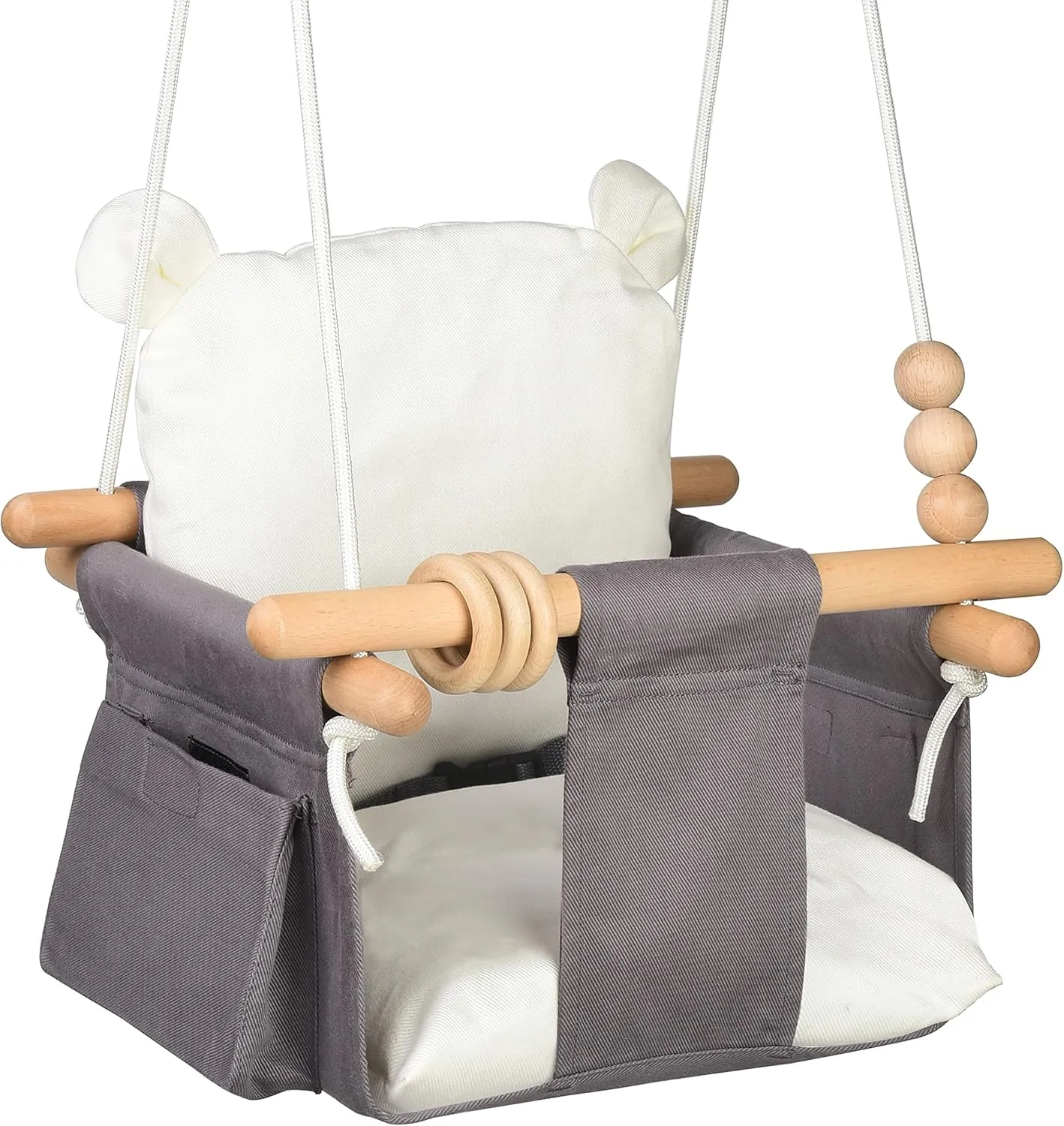 Canvas Baby Hanging Swing Baby Hammock Swings with 2 Side Pockets Safety Belt & Cotton Cushion Seat Infant Baby Swing Fabric Toddler Porch Swing Outside Hanging Baby Tree Swingoor Swings