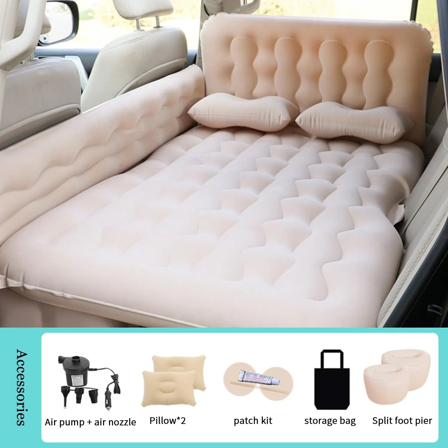 Car Air Mattress,Camping Air Mattresses for Toyota Sienna 2021 2022 2023 2024, Car Bed Air Mattress with Electric Pump, Car Bed for Outdoor and Travel,A Beige